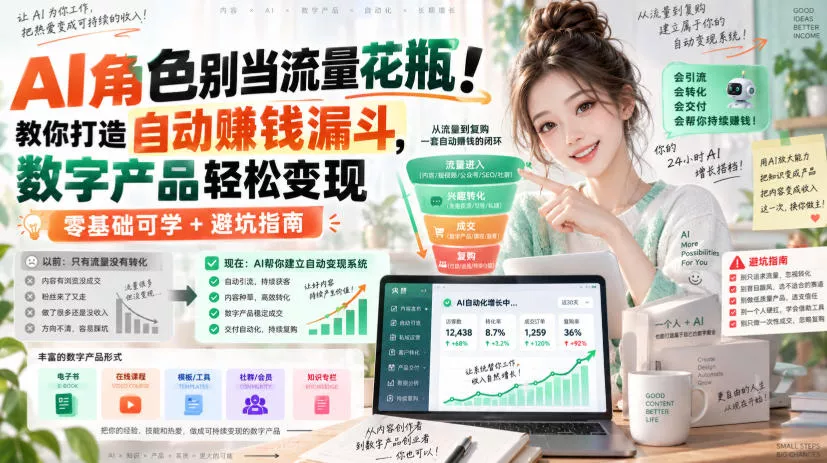 AI角色别当流量花瓶！教你打造自动賺钱漏斗，数字产品轻松变现(零基础可学+避坑指南)【原创双语字幕】-九九网创