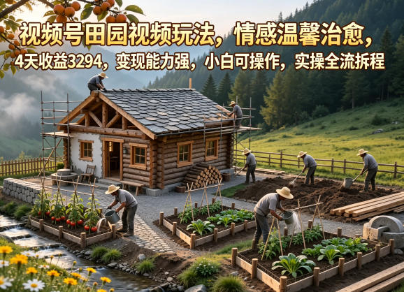 视频号田园视频玩法,情感温馨治愈,4天收益3294,变现能力强,小白可操作,实操全流程拆解-九九网创