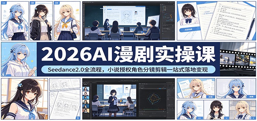 2026AI漫剧实操课：Seedance2.0全流程，小说授权角色分镜剪辑一站式落地变现-九九网创