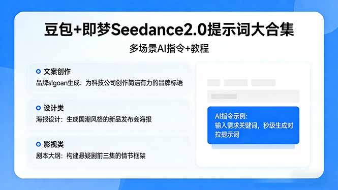 豆包+即梦Seedance2.0提示词大合集:多场景AI指令+教程,解锁文案、设计、影视高效创作-九九网创
