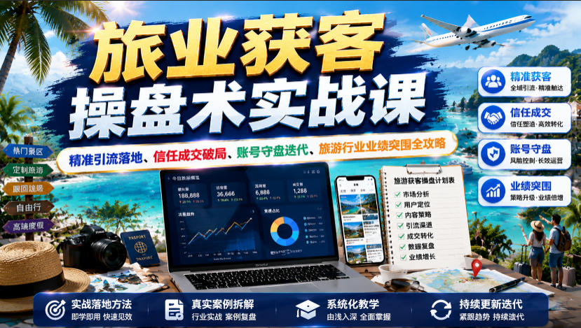 旅业获客操盘术实战课｜精准引流落地、信任成交破局、账号守盘迭代、旅游行业业绩突围全攻略-九九网创