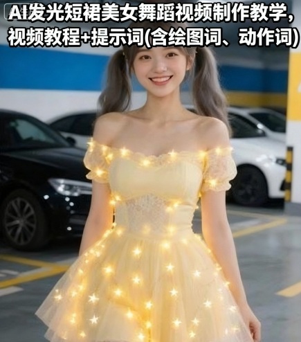 AI发光短裙美女舞蹈视频制作教学，视频教程+提示词(含绘图词、动作词)-九九网创