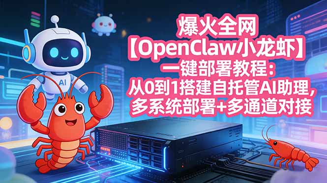 爆火全网【OpenClaw 小龙虾】一键部署教程：从0到1搭建自托管AI助理，多系统部署+多通道对接-九九网创