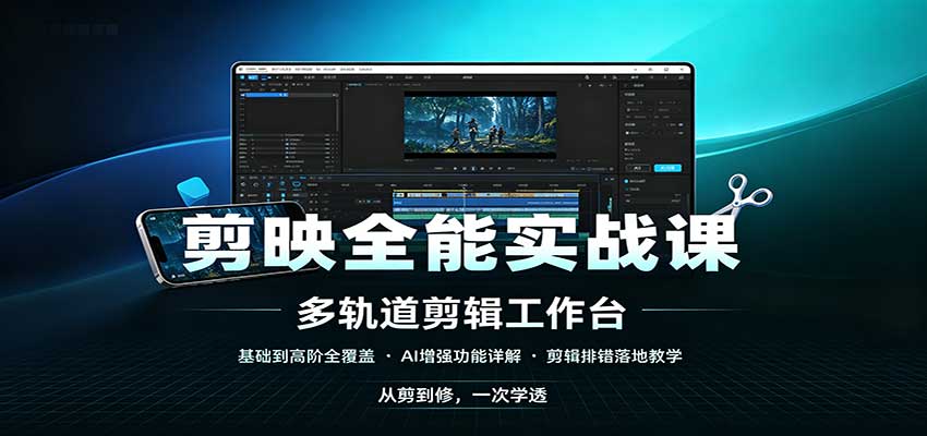 剪映全能实战课:基础到高阶全覆盖,AI增强功能,剪辑排错落地教学-九九网创