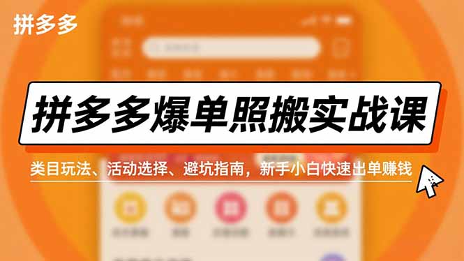 拼多多爆单照搬实战课，类目玩法、活动选择、避坑指南，新手小白快速出单赚钱-九九网创