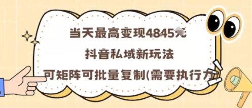 当天最高变现1k+,抖音私域新玩法,可矩阵可批量复制-九九网创