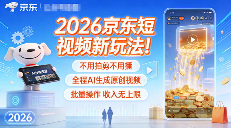 2026京东短视频新玩法!不用拍剪不用播,全程AI生成原创视频,批量操作收入无上限-九九网创