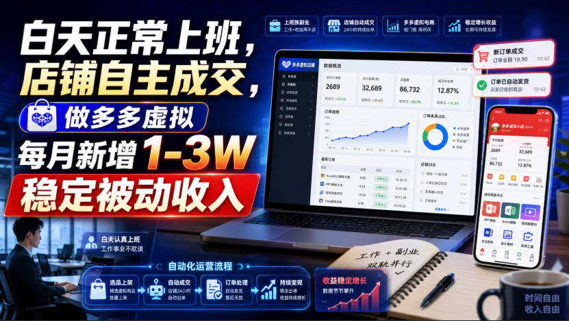 白天正常上班，店铺自主成交，做多多虚拟每月新增1-3W稳定被动收入【揭秘】-九九网创