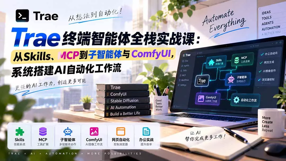 Trae终端智能体全栈实战课：从Skills、MCP到子智能体与ComfyUI，系统搭建AI自动化工作流-九九网创