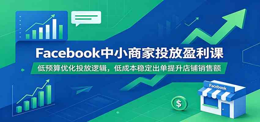 Facebook中小商家投放盈利课：低预算优化投放逻辑，低成本稳定出单提升店铺销售额-九九网创