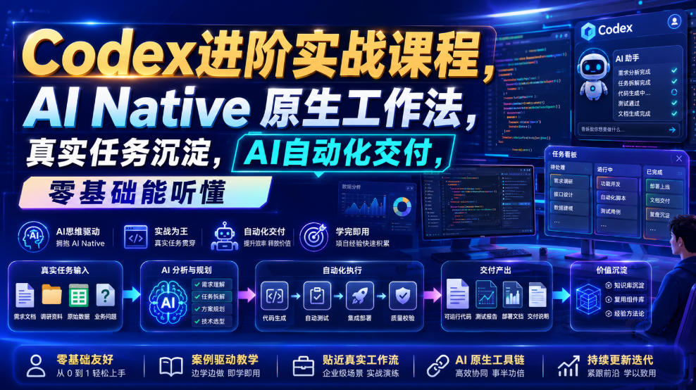 Codex进阶实战课｜AI Native原生工作法，22节真实任务落地，从配置到AI自动化交付全链路教程-九九网创
