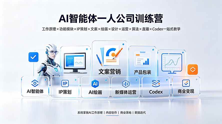 （19502期）AI智能体一人公司训练营：工作原理×功能模块×IP策划×文案×绘画×设计×运营×算法×直播×Codex一站式教学-九九网创