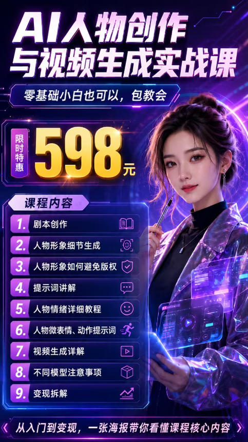 抖音5W粉丝博主的AI真人日系女孩制作教学，AI人物创作与视频生成实战课，新手也能快速起号涨粉变现（更新1002）-九九网创