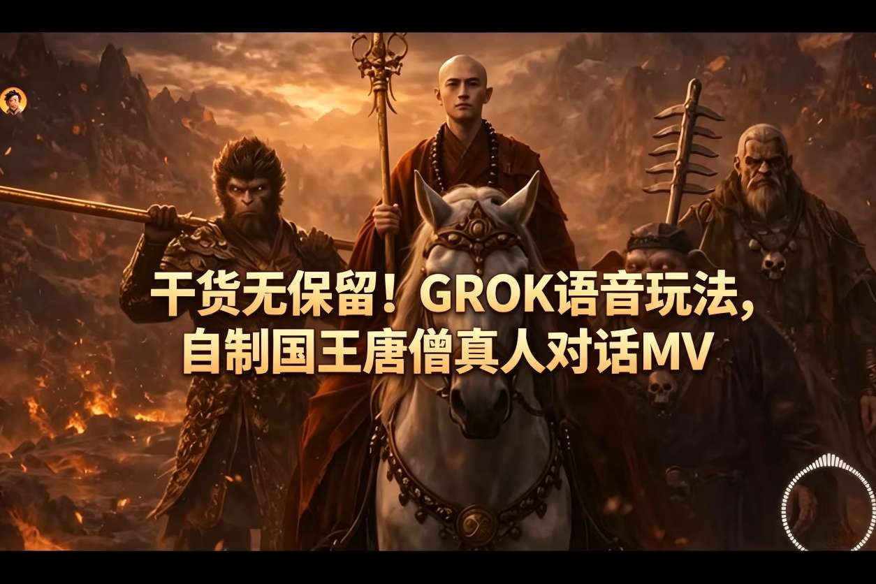 干货无保留！GROK语音玩法，自制国王唐僧真人对话MV-九九网创