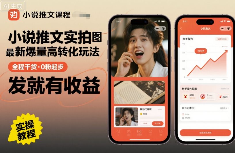 小说推文实拍双图文最新爆量高转化玩法，全程干货，0粉起步，发就有收益-九九网创