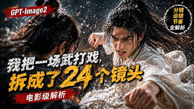 用GPT-Image2，把一段武打对决拆成24个连续镜头，从人物建立、动作衔接、运镜节奏，到情绪爆发-九九网创