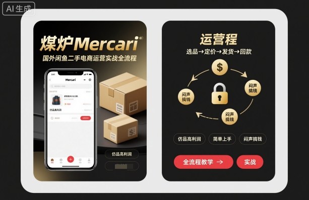 煤炉Mercari国外闲鱼二手电商运营实战全流程,仿品高利润,简单上手,闷声搞钱-九九网创