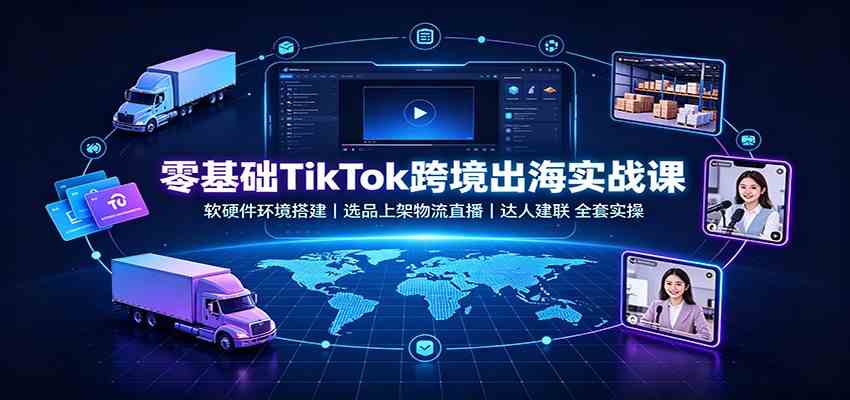 零基础TikTok跨境出海实战课：软硬件环境搭建，选品上架物流直播，达人建联全套实操-九九网创