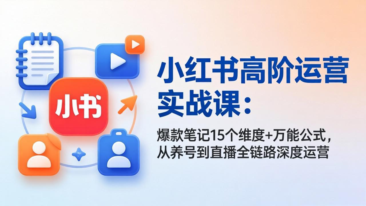 小红书高阶运营实战课:爆款笔记15个维度+万能公式,从养号到直播全链路深度运营-九九网创