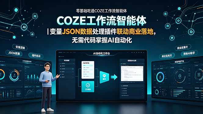 （19243期）零基础吃透COZE工作流智能体｜变量JSON数据处理插件联动商业落地，无需代码掌握AI自动化-九九网创