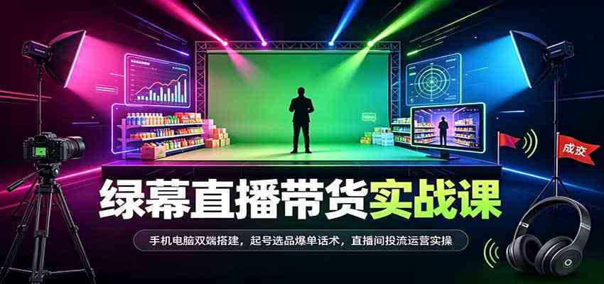 绿幕直播带货实战课：手机电脑双端搭建，起号选品爆单话术，直播间投流运营实操-九九网创