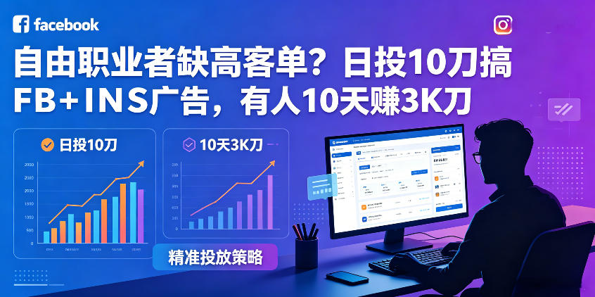 自由职业者缺高客单？日投10刀搞FB+INS广告，有人10天赚3K刀！【原创双语字幕】-九九网创