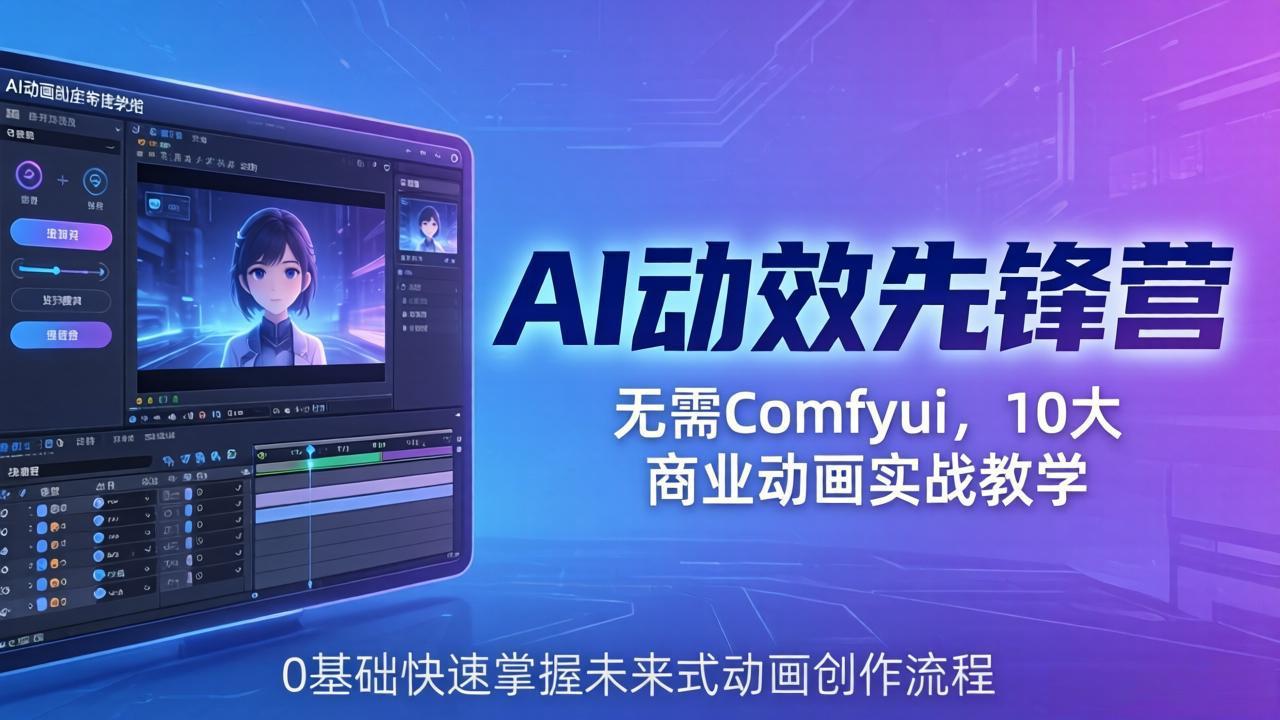 AI 动效先锋营：无需Comfyui，10大商业动画实战教学，0基础快速掌握未来式动画创作流程-九九网创