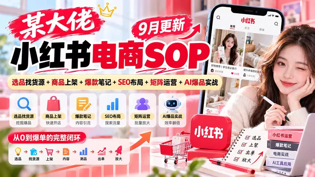 某大佬小红书电商SOP｜9月更新：选品找货源+商品上架+爆款笔记+SEO布局+矩阵运营+AI爆品实战-九九网创