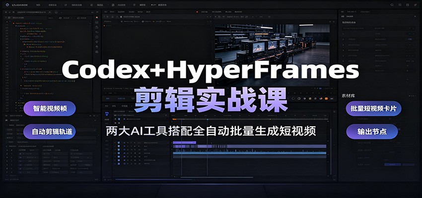 Codex+HyperFrames剪辑实战课：两大AI工具搭配全自动批量生成短视频-九九网创