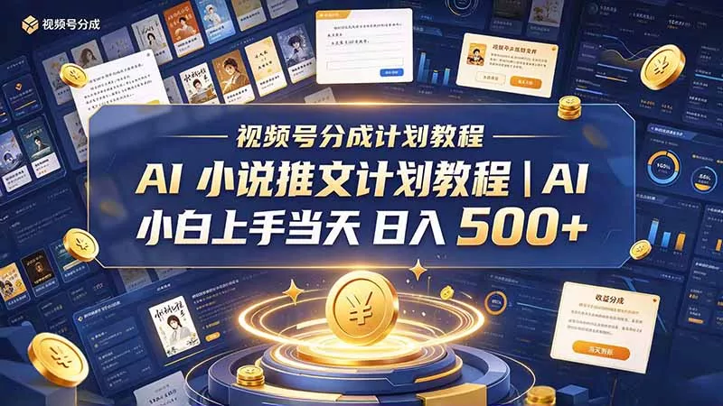 最新视频号分成计划教程｜AI 小说推文，小白上手当天日入 500+-九九网创