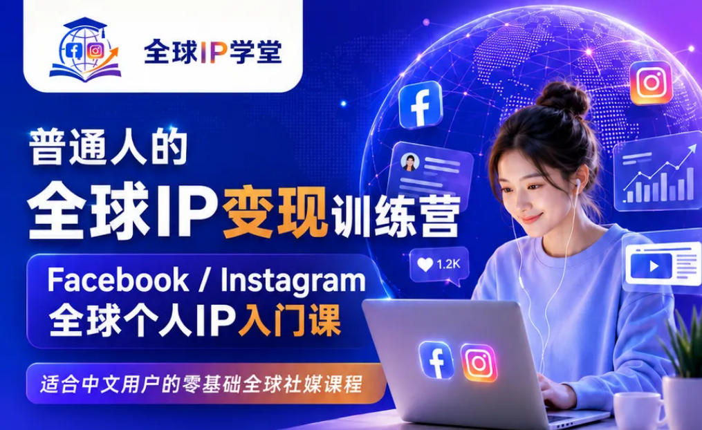 普通人的全球IP变现训练营，Facebook/Instagram全球个人IP入门课，零基础全球社媒课程-九九网创