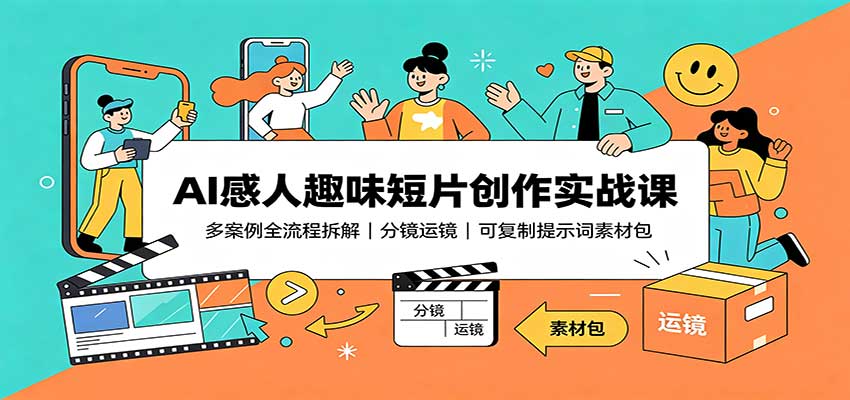 AI感人趣味短片创作实战课：多案例全流程拆解，分镜运镜，可复制提示词素材包-九九网创