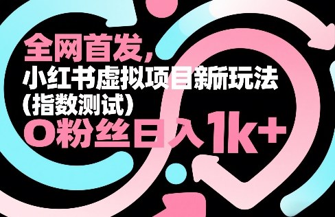 全网首发,小红书虚拟项目新玩法(指数测试),0粉丝日入1k+,整个玩法完整拆解!-九九网创