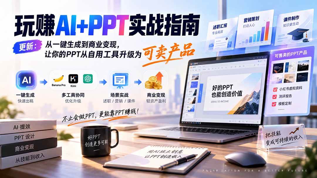 （20247期）玩赚AI+PPT实战指南-更新5月13：从一键生成到商业变现，让你的PPT从自用工具升级为可卖产品-九九网创