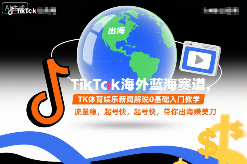 TikTok海外蓝海赛道，TK体育娱乐新闻解说0基础入门教学，流量稳，起号快，带你出海賺美刀-九九网创