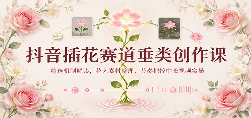 抖音插花赛道垂类创作课：精选机制解读，花艺素材整理，节奏把控中长视频实操-九九网创