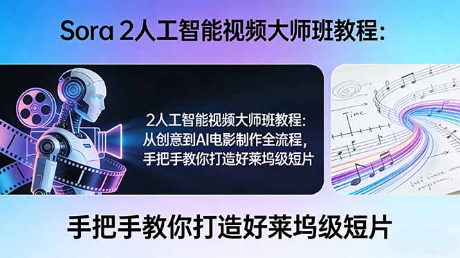 Sora 2人工智能视频大师班教程：从创意到AI电影制作全流程，手把手教你打造好莱坞级短片-九九网创