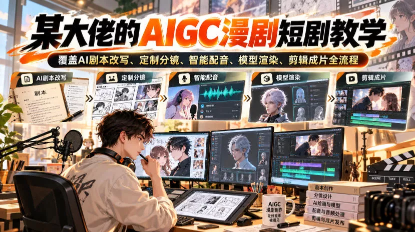 某大佬的AIGC漫剧短剧教学，覆盖AI剧本改写、定制分镜、智能配音、模型渲染、剪辑成片全流程-九九网创