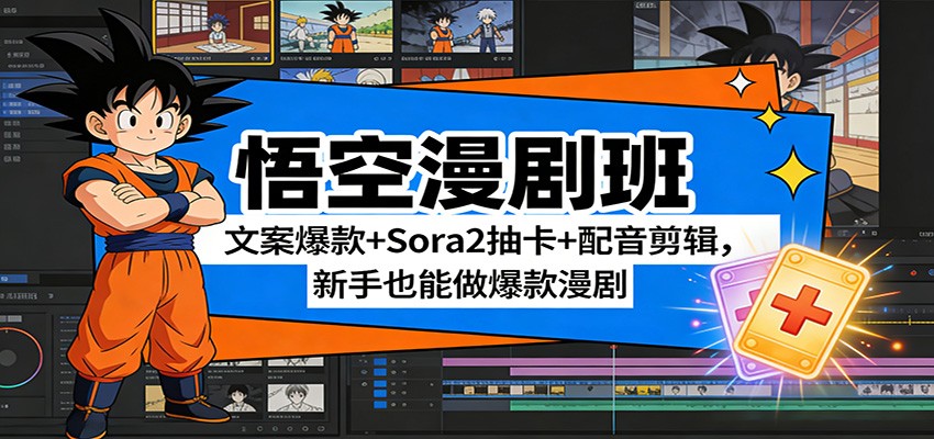 悟空漫剧班：文案爆款+Sora2抽卡+配音剪辑，新手也能做爆款漫剧-九九网创
