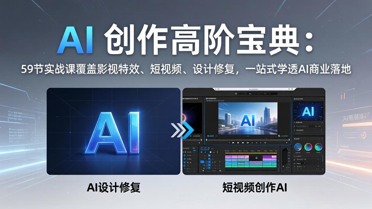 AI 创作高阶宝典：59节实战课覆盖影视特效、短视频、设计修复，一站式学透AI商业落地-九九网创