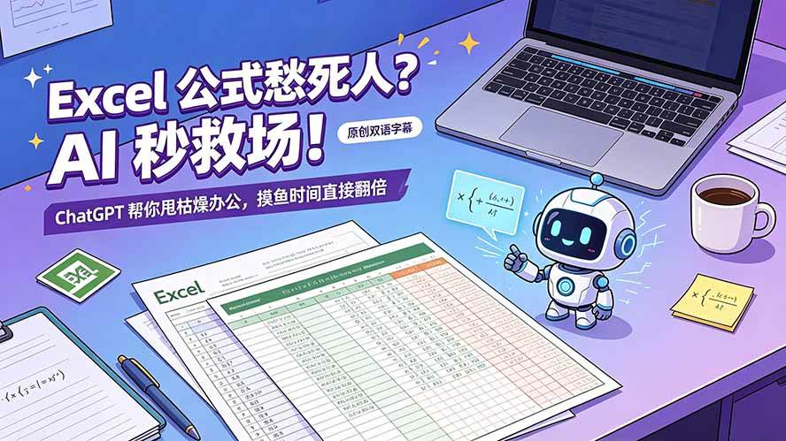 （19487期）Excel 公式愁死人？AI 秒救场！ChatGPT 帮你甩枯燥办公，摸鱼时间直接翻倍【原创双语字幕】-九九网创