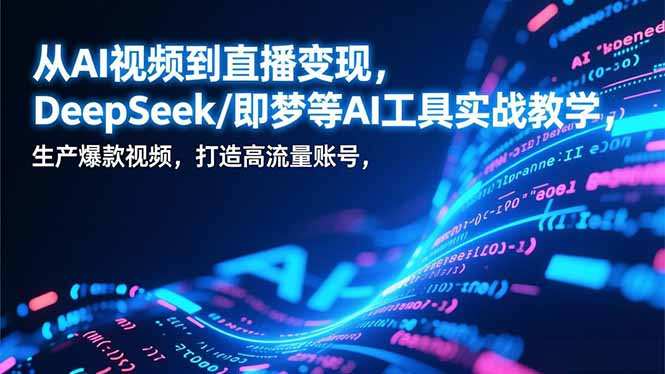 从AI视频到直播变现，DeepSeek/即梦等AI工具实战教学，生产爆款视频，打造高流量账号-九九网创