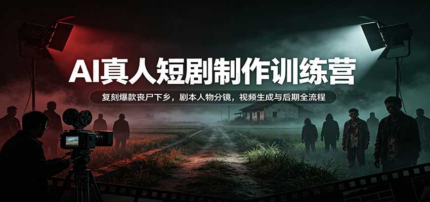 AI真人短剧制作训练营：复刻爆款丧尸下乡，剧本人物分镜，视频生成与后期全流程-九九网创