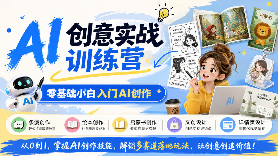AI创意实战训练营,零基础小白入门AI创作,解锁条漫、绘本、启蒙书、文创、详情页多赛道落地玩法-九九网创