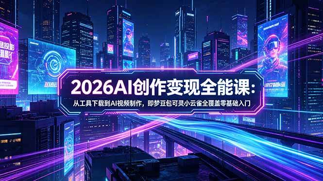 （18553期）2026AI创作变现全能课-更新5月：从工具下载到AI视频制作，即梦豆包可灵小云雀全覆盖零基础入门-九九网创