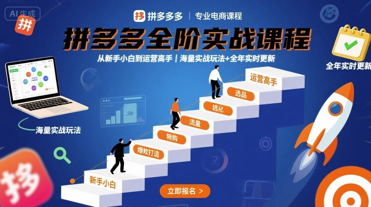 拼多多全阶实战课程,从新手小白到运营高手,海量实战玩法+全年实时更新【2025年9月更新】-九九网创