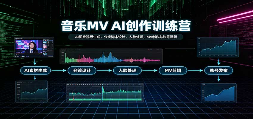 音乐MV AI创作训练营:AI图片视频生成,分镜脚本设计,人脸处理,MV制作与账号运营-九九网创