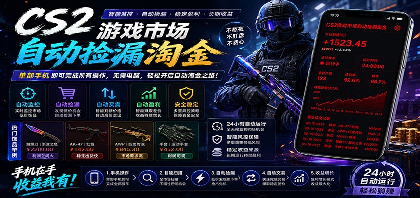 CSGO挂机捡漏项目通过利用游戏饰品交易机制,结合薄凉软件辅助捡漏,实现盈利-九九网创