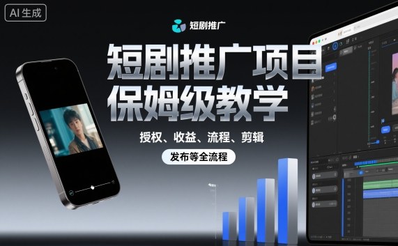 短剧推广项目保姆级教学，授权、收益、流程、剪辑，发布等全流程-九九网创