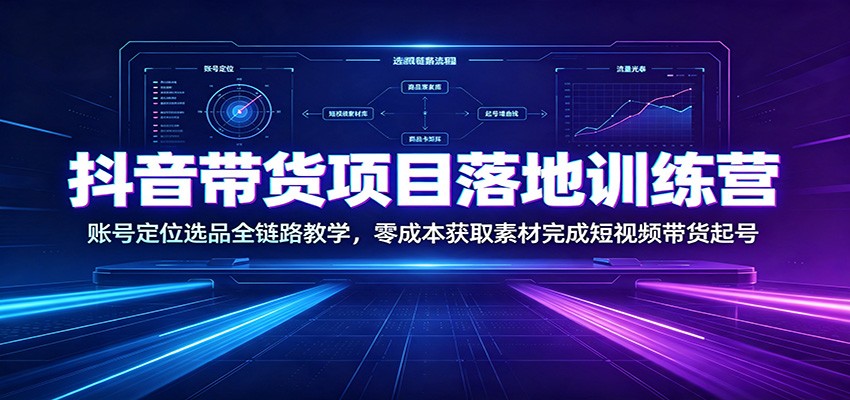 抖音带货项目落地训练营：账号定位选品全链路教学，零成本获取素材完成短视频带货起号-九九网创